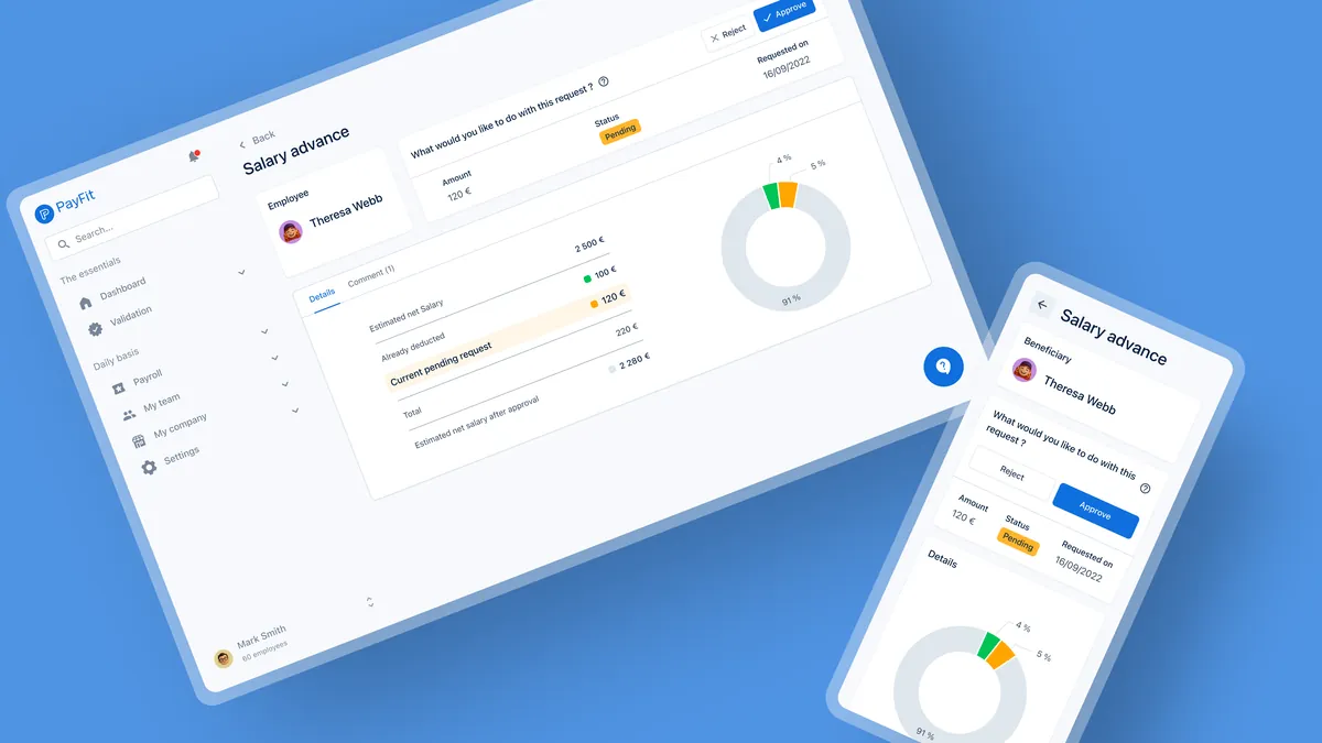 PayFit Salary Advance screens for admins and employees